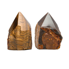 SAMSARI Tiger Eye crystal-point set of two, 2.5–3 inches tall, ideal for grounding meditation.