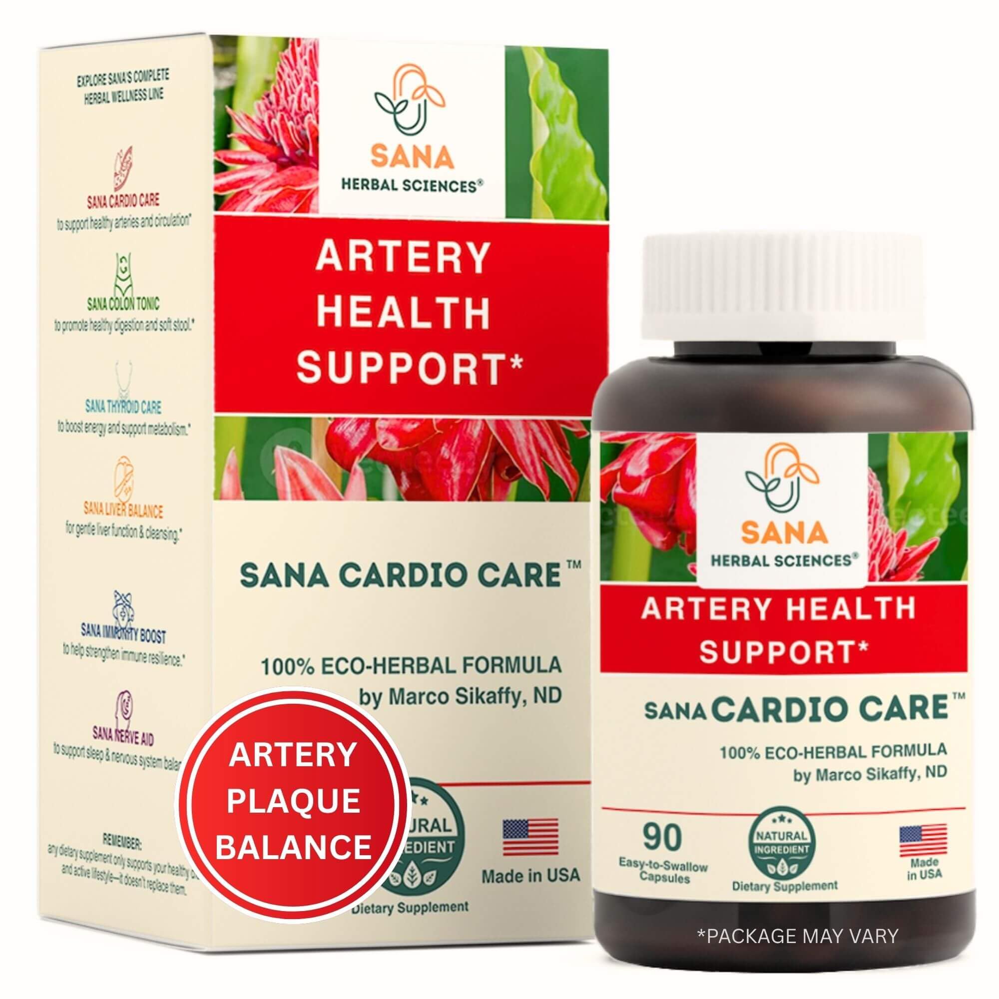 Sana Herbal Sciences Artery Plaque Removal Formula bottle front for daily support