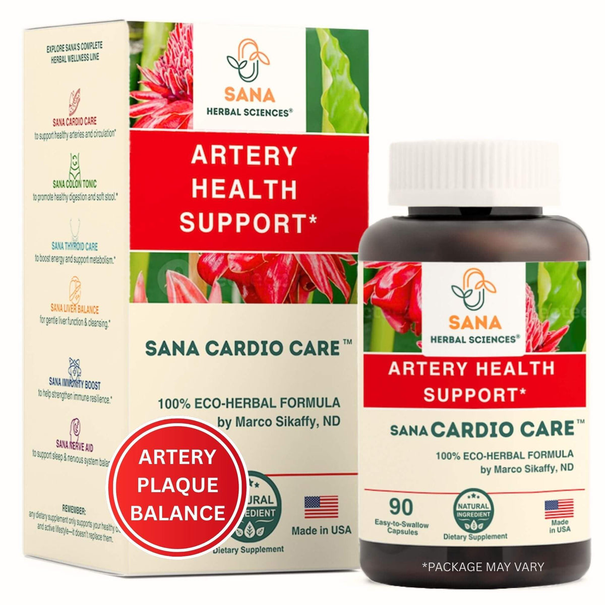 Sana Herbal Sciences Artery Plaque Removal Formula bottle front for daily support