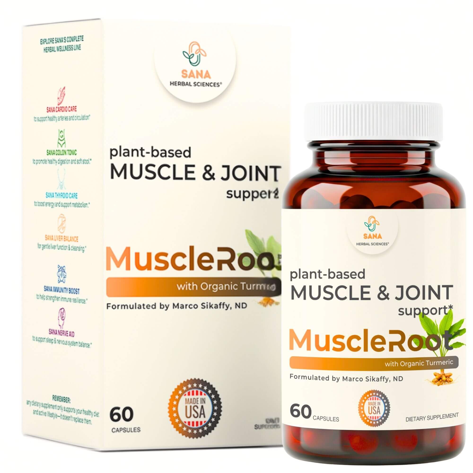 Sana Muscle Root bottle front view for daily recovery support and comfort