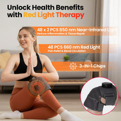 SanaTech infrared and red light therapy knee brace, control panel close-up for customized sessions.