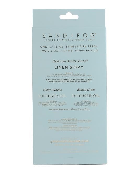 Sand and Fog linen spray bottle enhances fabric freshness and room scent.