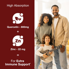 Sandhu's Zinc Quercetin capsules close-up highlighting vegetarian formula and high absorption