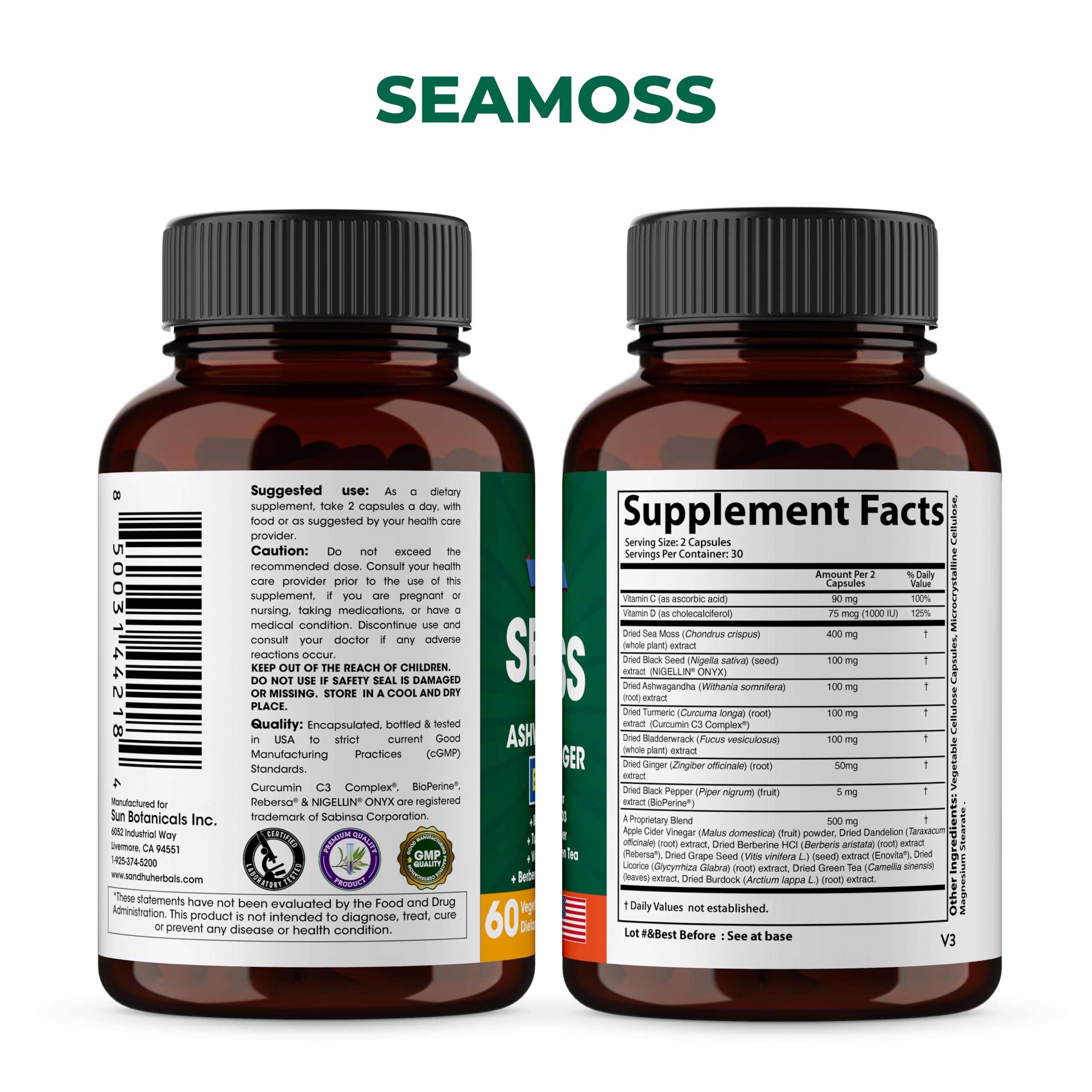 SandhuHerbals Bundle label details emphasize 16-in-1 wellness formula.