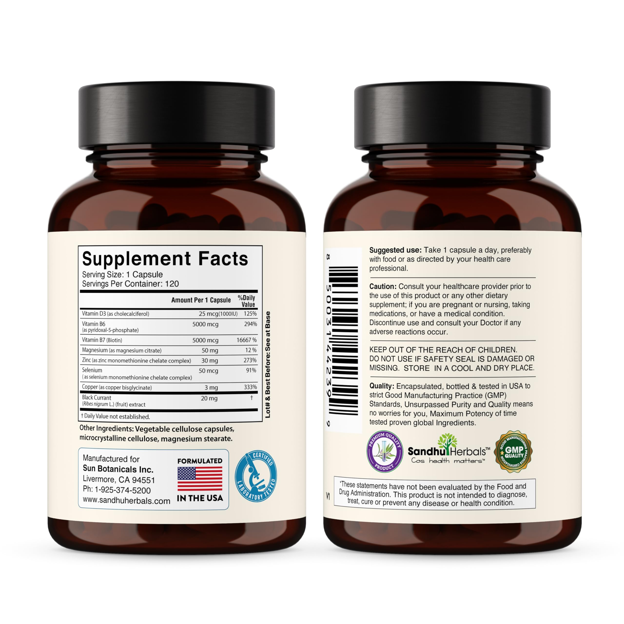 SandhuHerbals NSF-certified badge on packaging signaling quality control