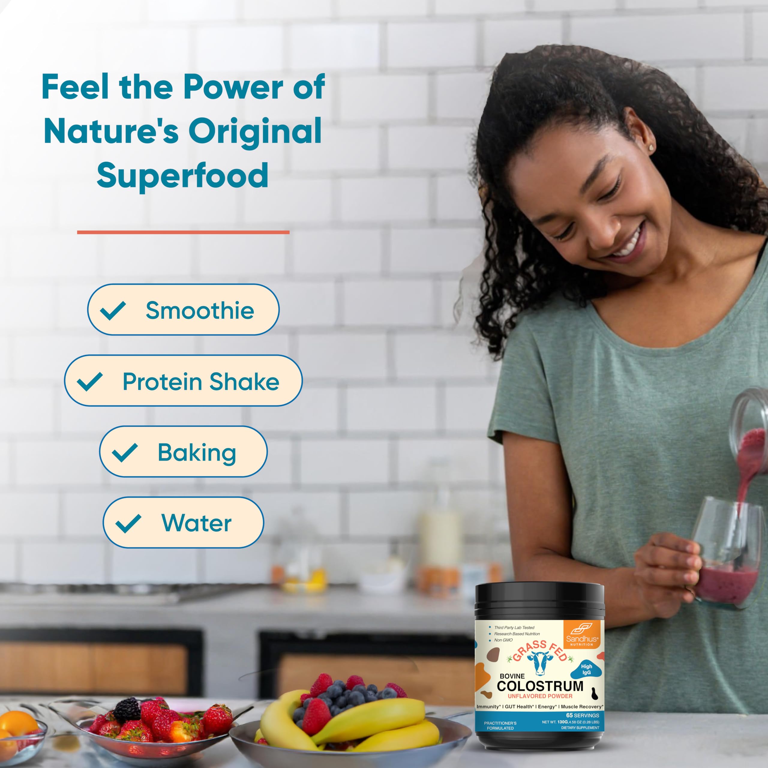 Sandhu's colostrum powder mixed in a glass of water for convenience.