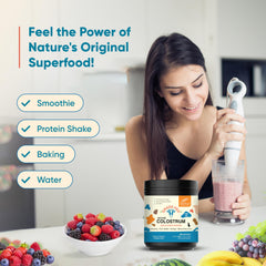Sandhu's Colostrum powder scoop for easy daily mixing.