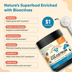 Sandhu's colostrum powder with smoothie; supports gut health and recovery.