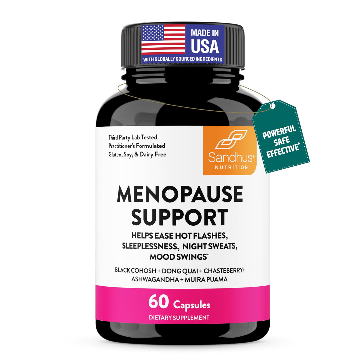Sandhu's Complete Menopause Support bottle promoting daily comfort and balance