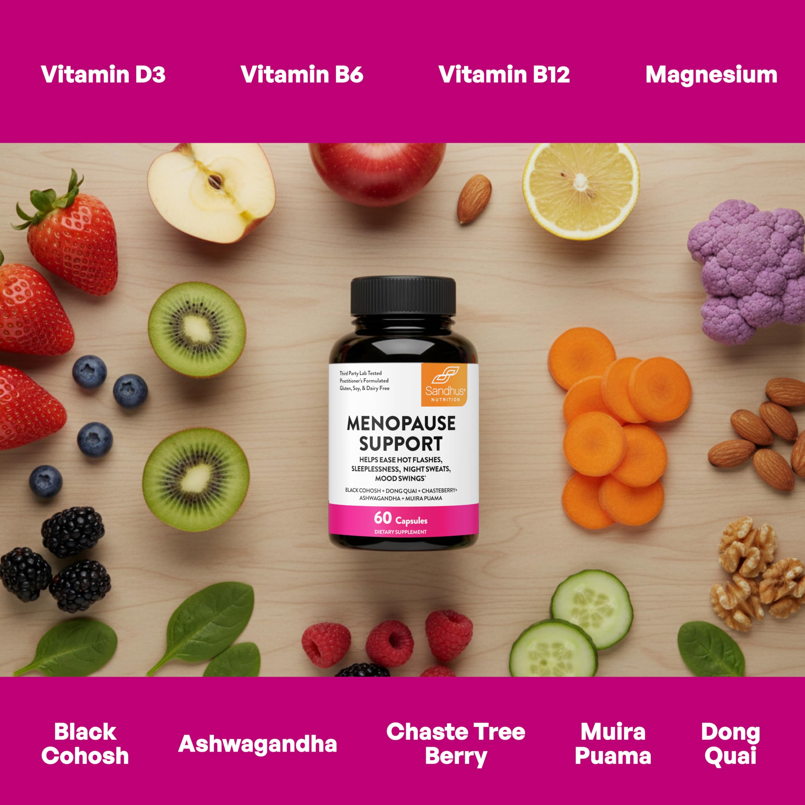 Sandhu's Complete Menopause Support label with clear dosage and ingredients
