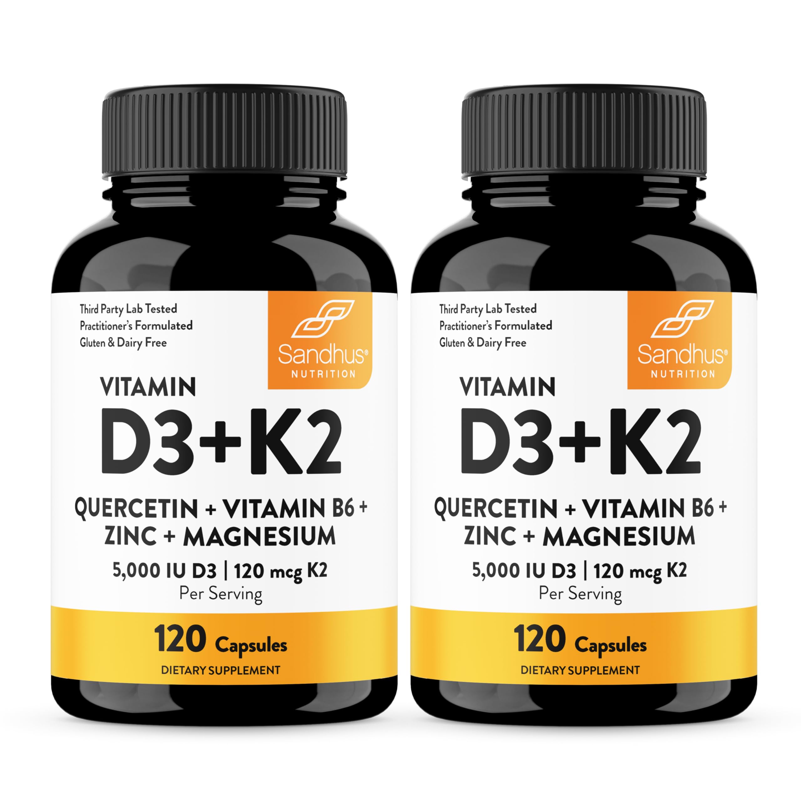Sandhu's D3K2 Magnesium bottle close-up showing daily energy and bone support potential.