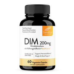 Sandhu's DIM bottle front view suggesting hormone balance.
