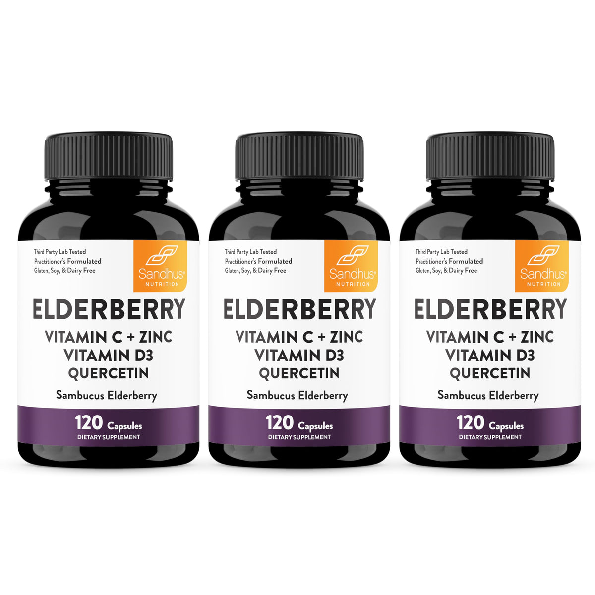 Sandhu's Elderberry Vitamin C Zinc bottle for daily immune support