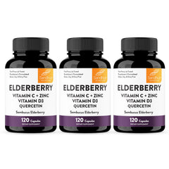 Sandhu's Elderberry Vitamin C Zinc bottle for daily immune support