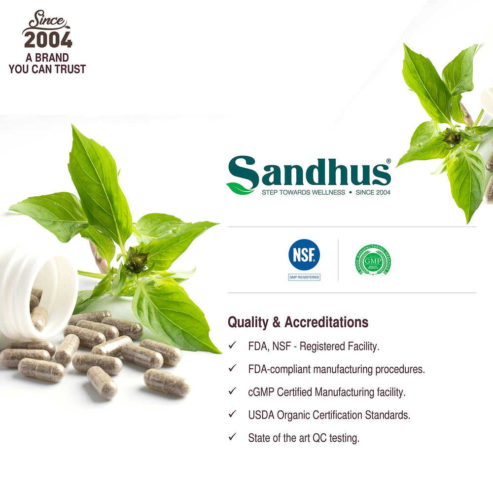 Sandhu's Guduchi Giloy capsules on a clean surface for everyday wellness.