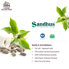 Sandhu's Guduchi Giloy capsules on a clean surface for everyday wellness.