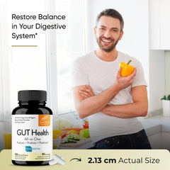 Sandhu's Gut Health bottle shows 30 servings for monthly use.