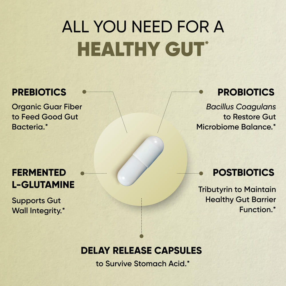 Sandhu's Gut Health USA manufacturing label indicating safety standards.