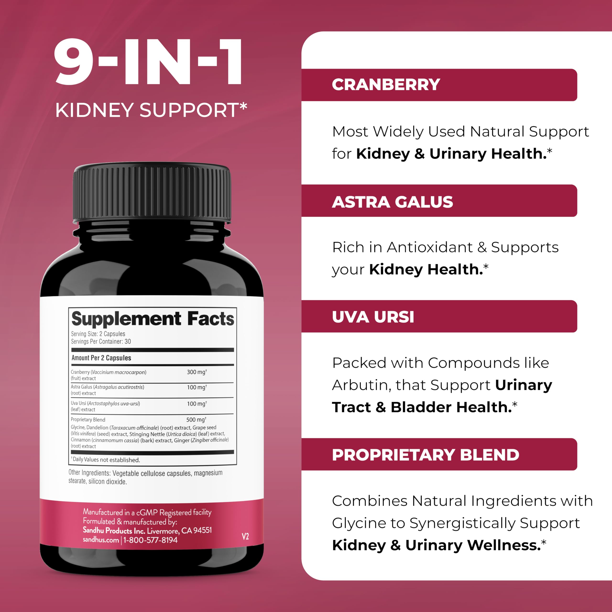 Sandhu's Kidney Cleanse vegetarian capsules for convenient use.