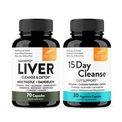 Sandhu's Liver Cleanse bottle label showing herbal blend for potential liver support.