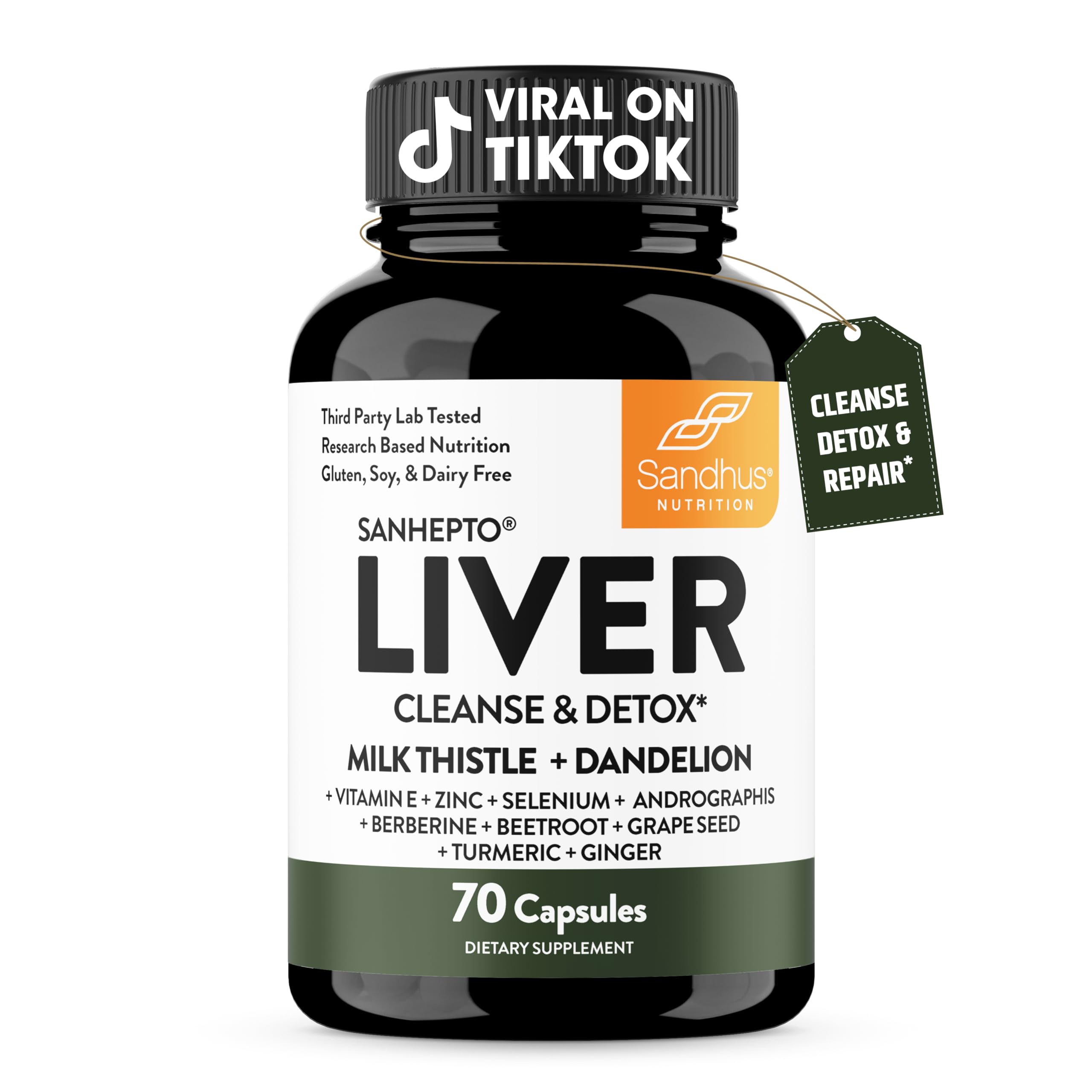 Sandhu's Liver Cleanse bottle promoting daily liver support