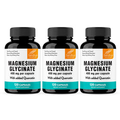Sandhu's Magnesium Glycinate 400mg bottle front, promotes restful sleep.