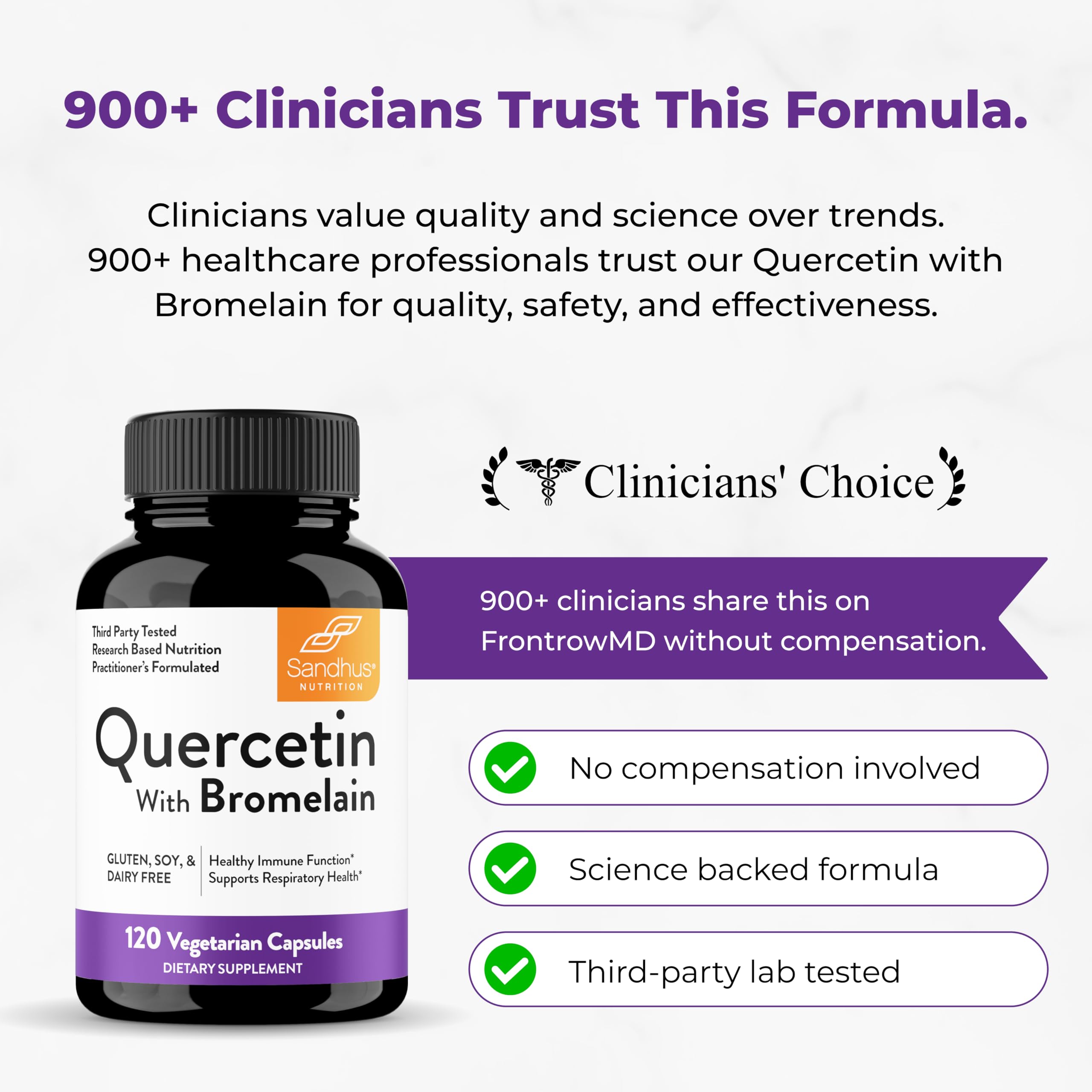Sandhu's Quercetin with Bromelain made in USA for consistent production.