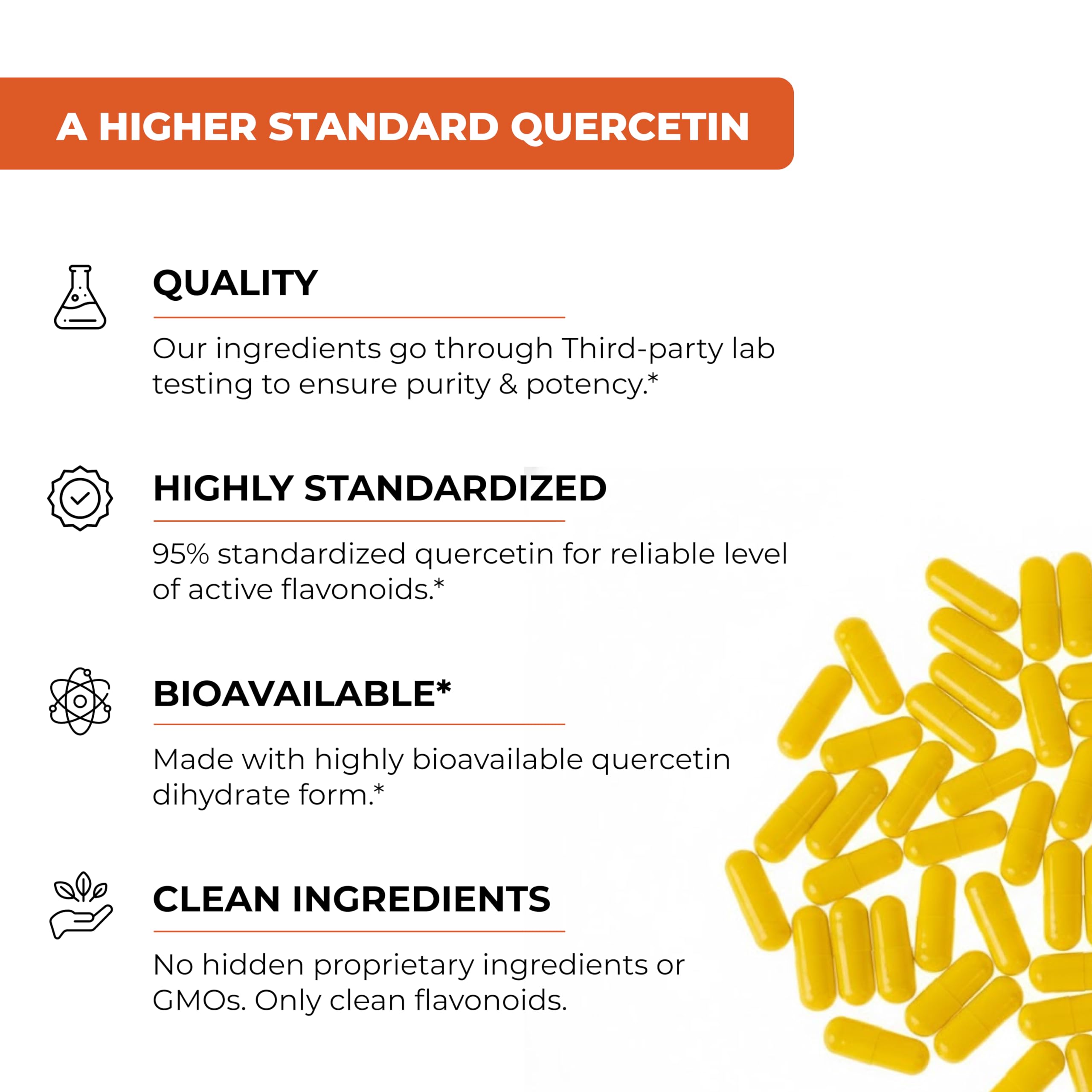 Sandhu's Quercetin label in English shows purity and serving details.
