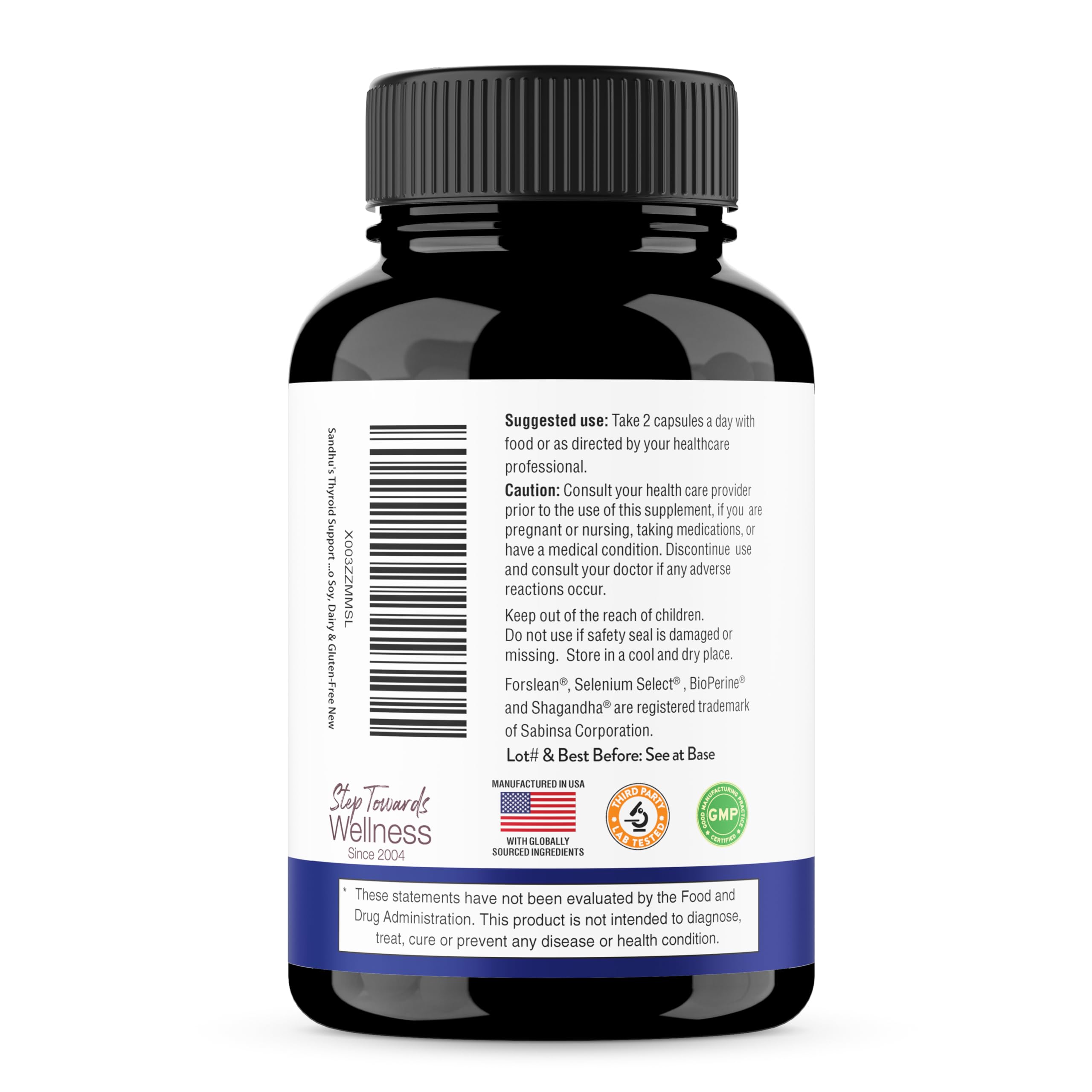 Sandhu's Thyroid Support packaging signals USA manufacturing assurances