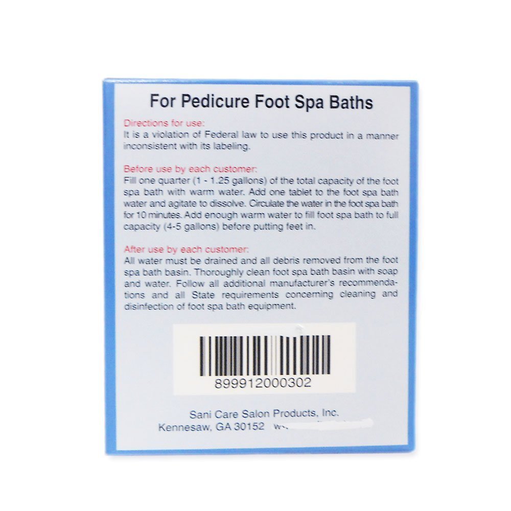 Sani-Tablet in use during foot spa session to reduce cross-contamination.