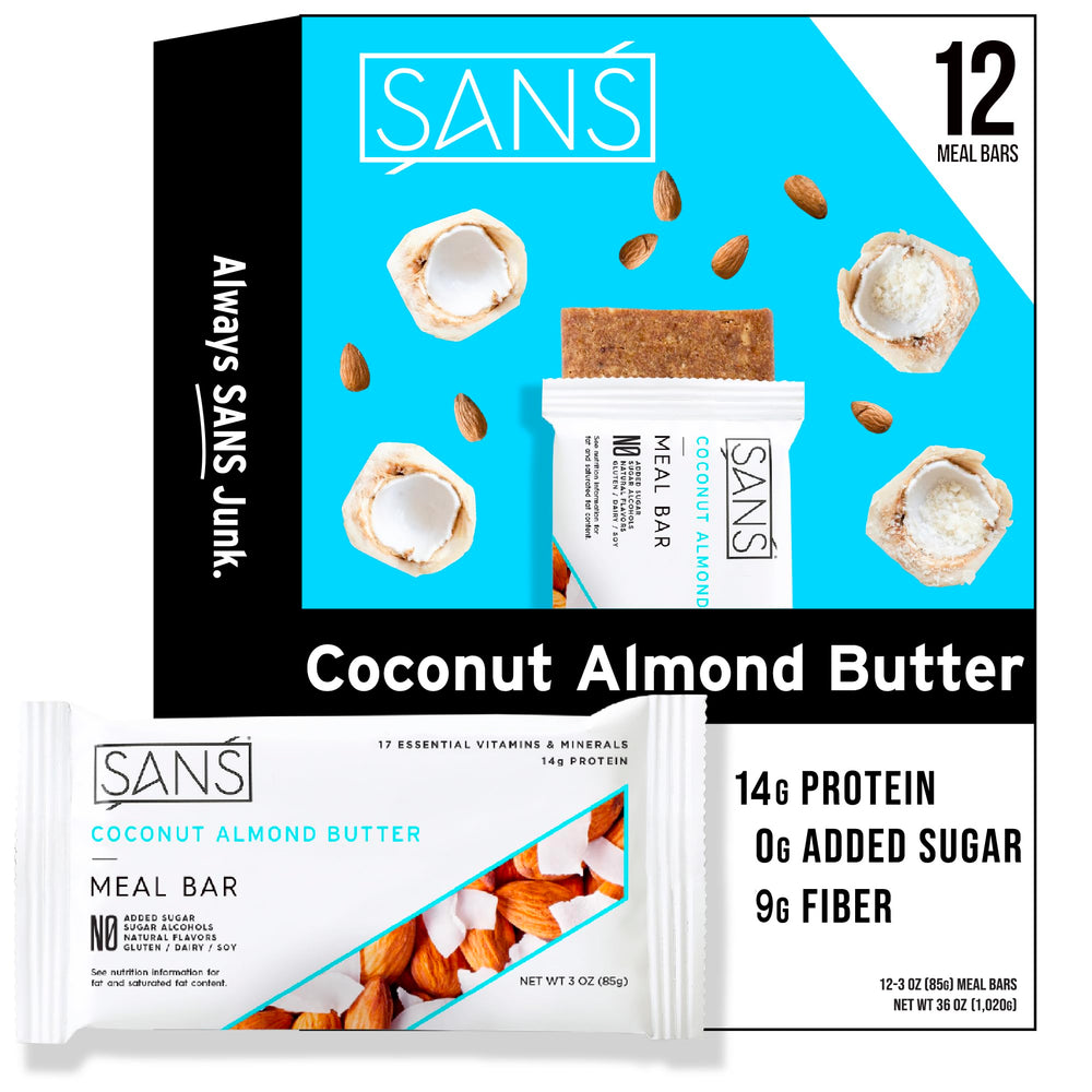 SANS Meal Replacement Bar packaging for convenient on-the-go nutrition for busy days.