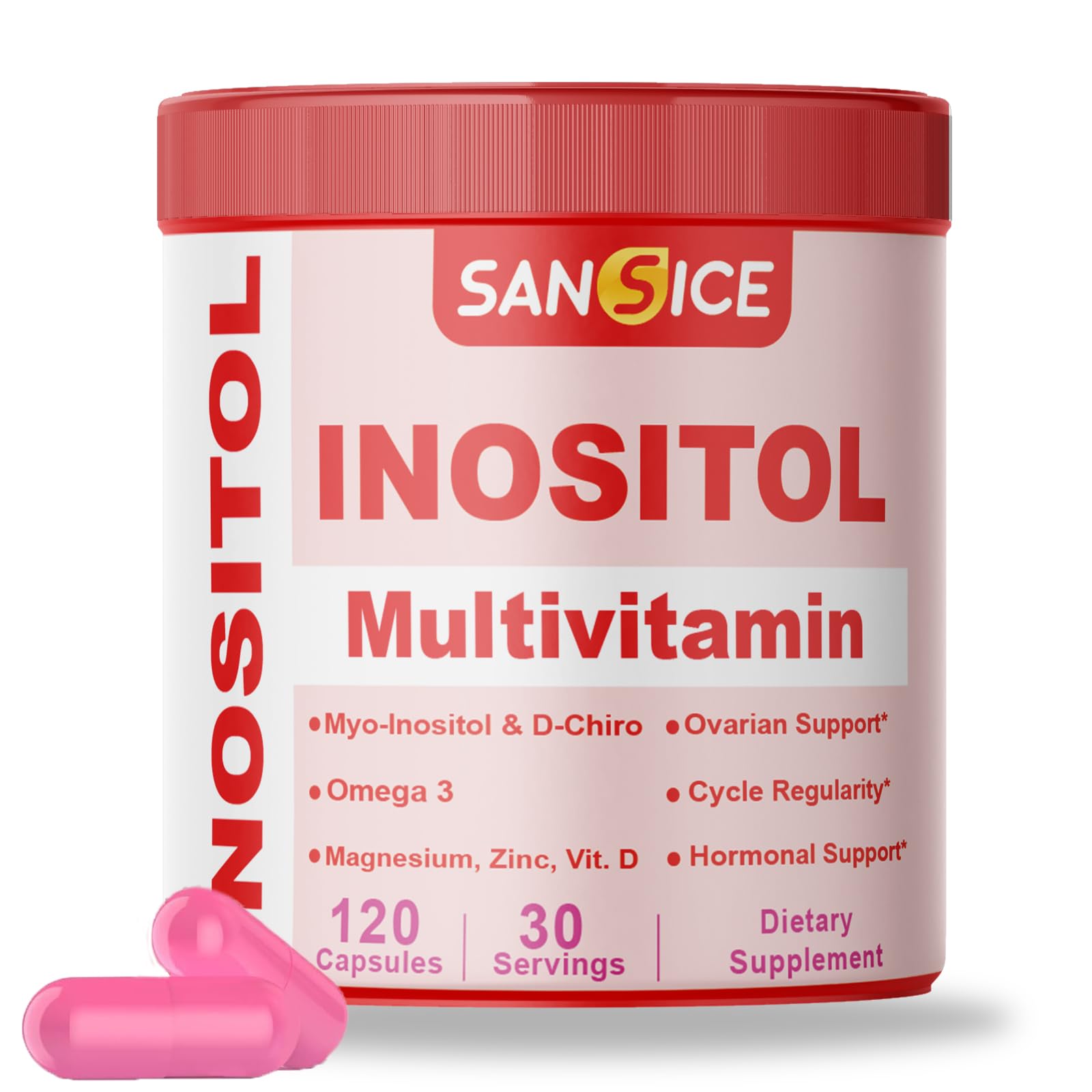 SANSICE Myo & D-Chiro Inositol bottle front supports daily wellness.