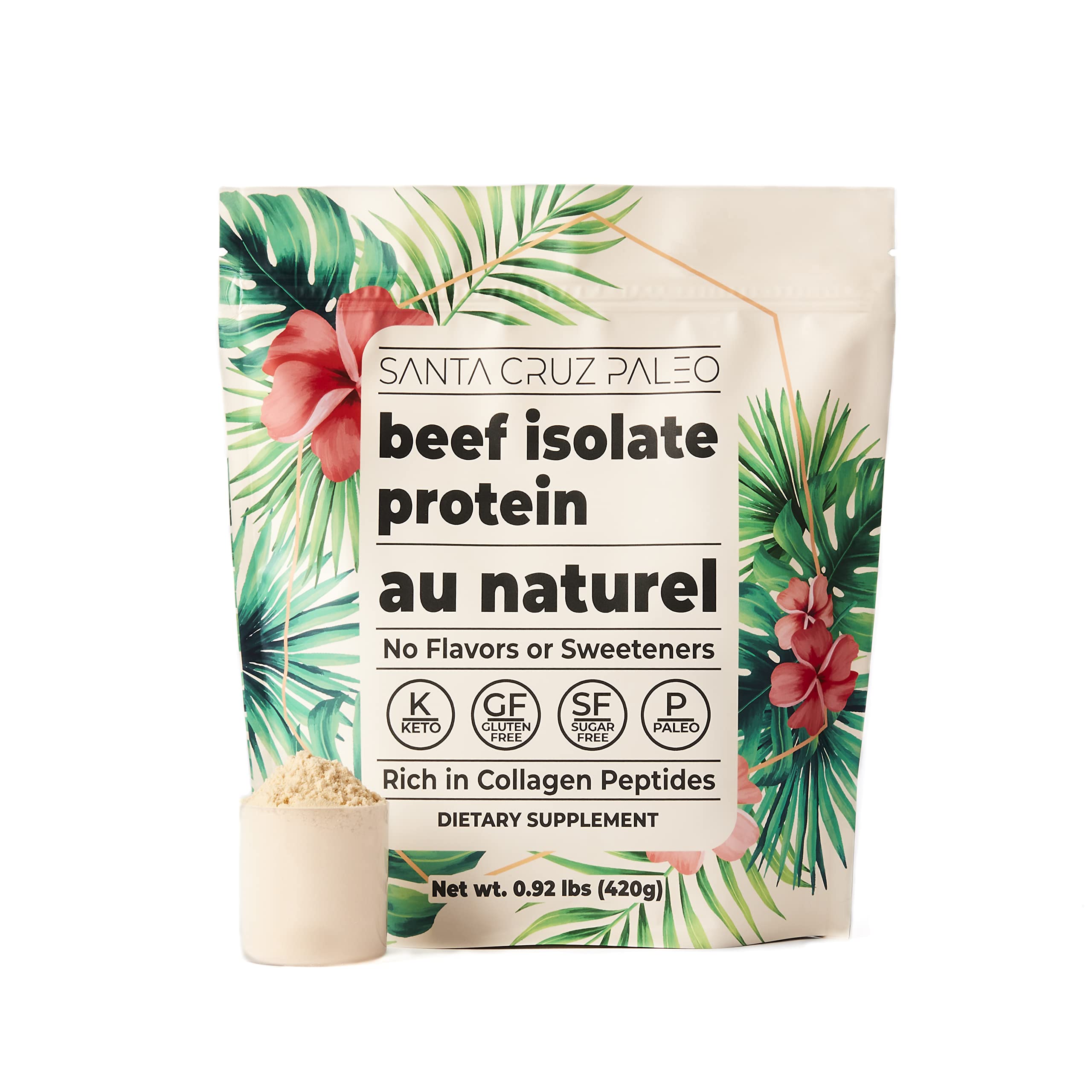 Santa Cruz Paleo beef isolate powder bottle for dairy-free shakes