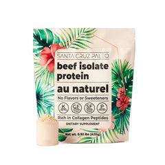 Santa Cruz Paleo beef isolate powder bottle for dairy-free shakes