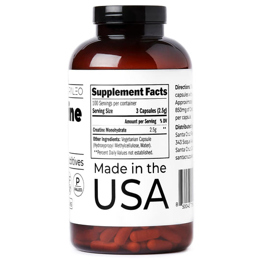 Santa Cruz Paleo Creatine Capsules bottle packaging highlighting diet-friendly formula