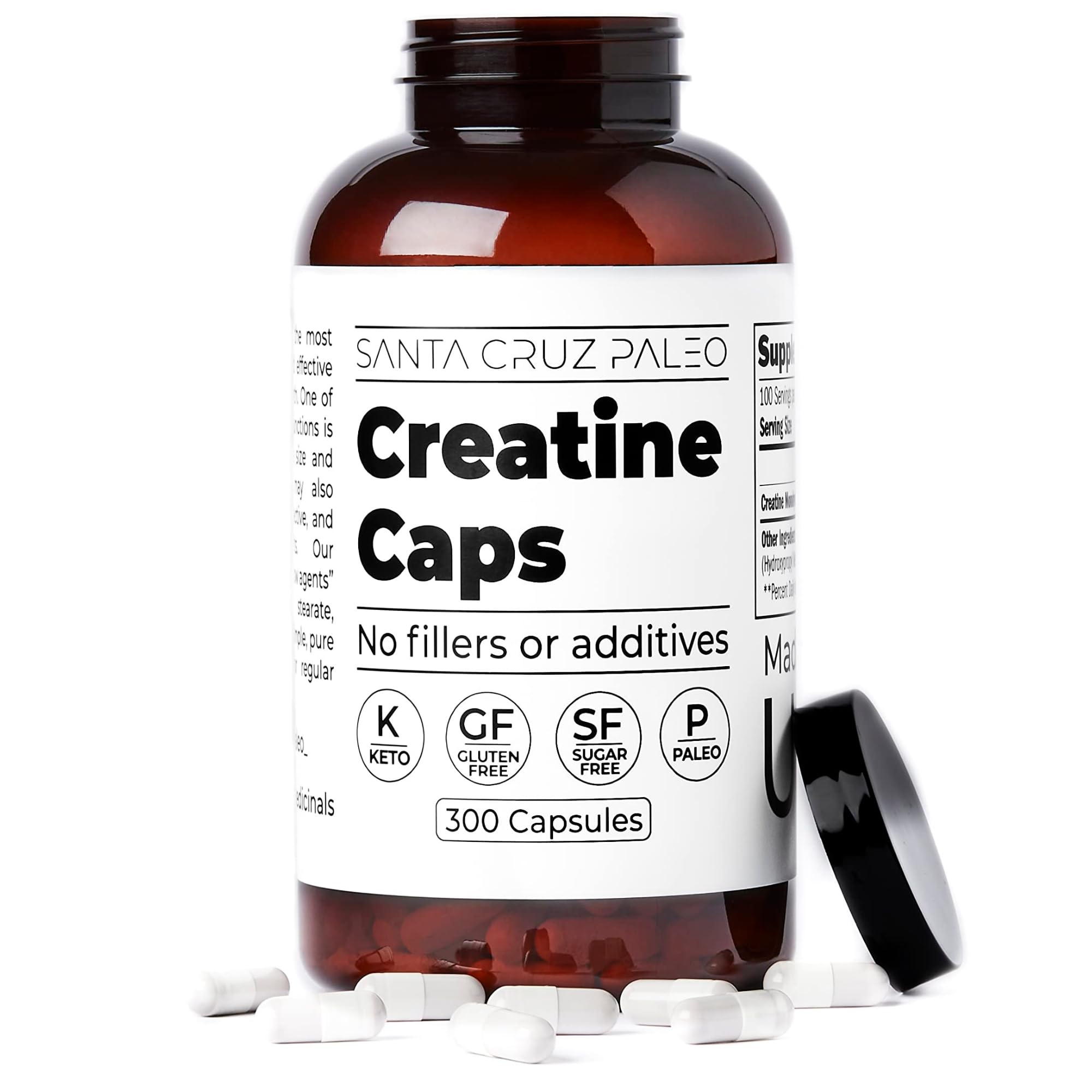 Travel-friendly Santa Cruz Paleo Creatine Capsules bottle for on-the-go use