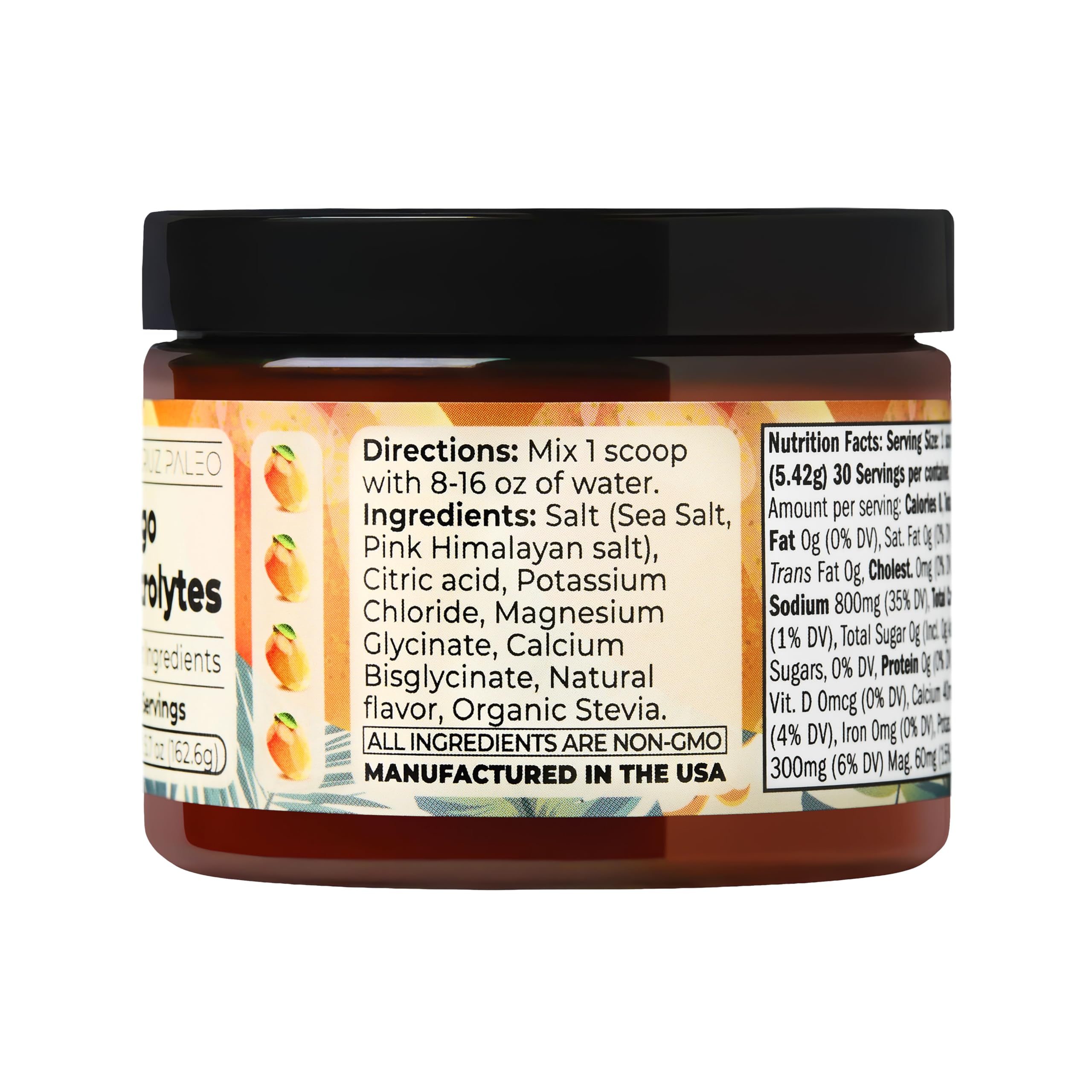 Santa Cruz Paleo Electrolyte Mango ingredients bowl highlights minerals.