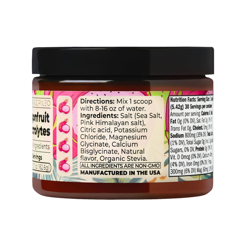 Santa Cruz Paleo sugar-free electrolyte mix label highlighting Stevia