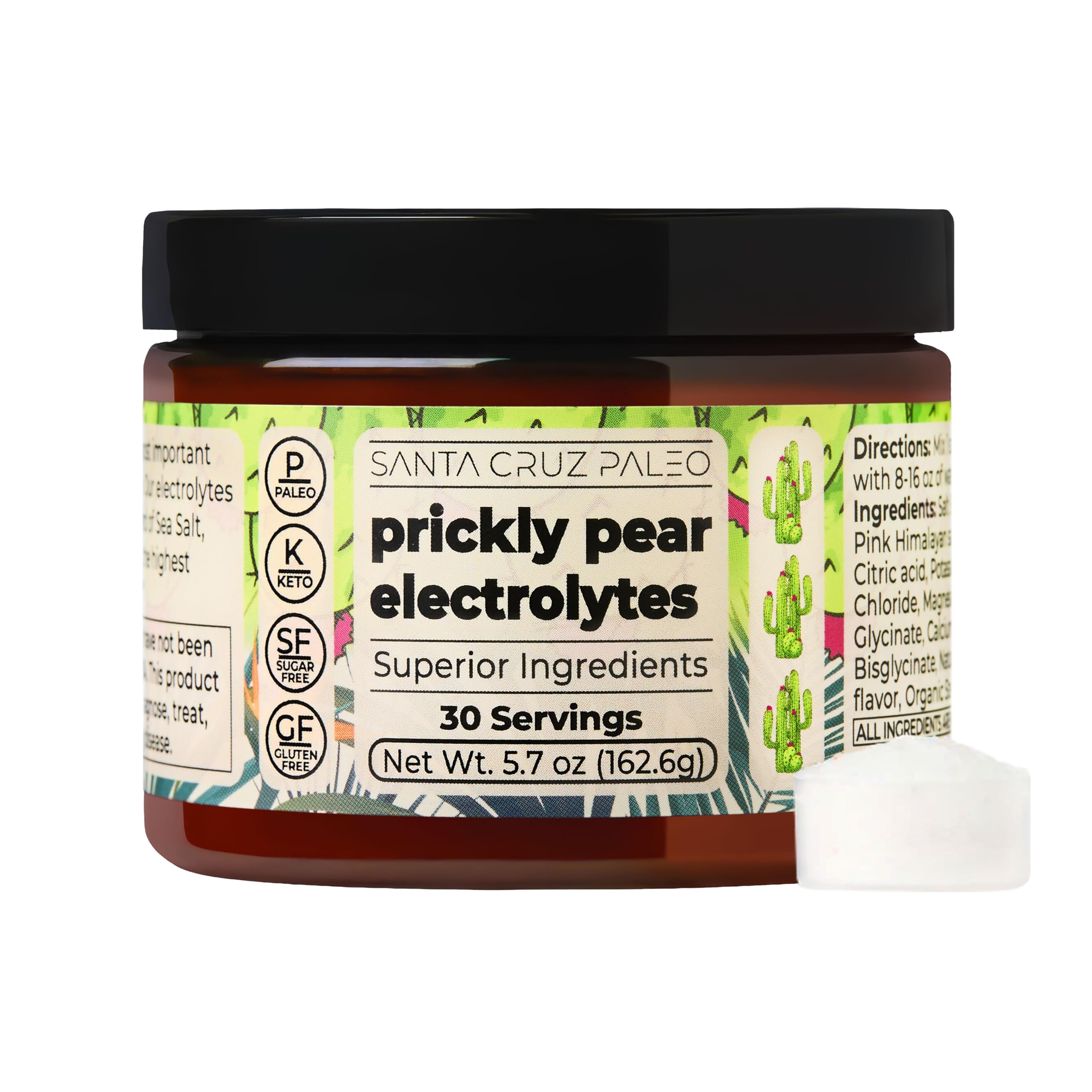 Santa Cruz Paleo prickly pear electrolyte bottle showing mineral salts.