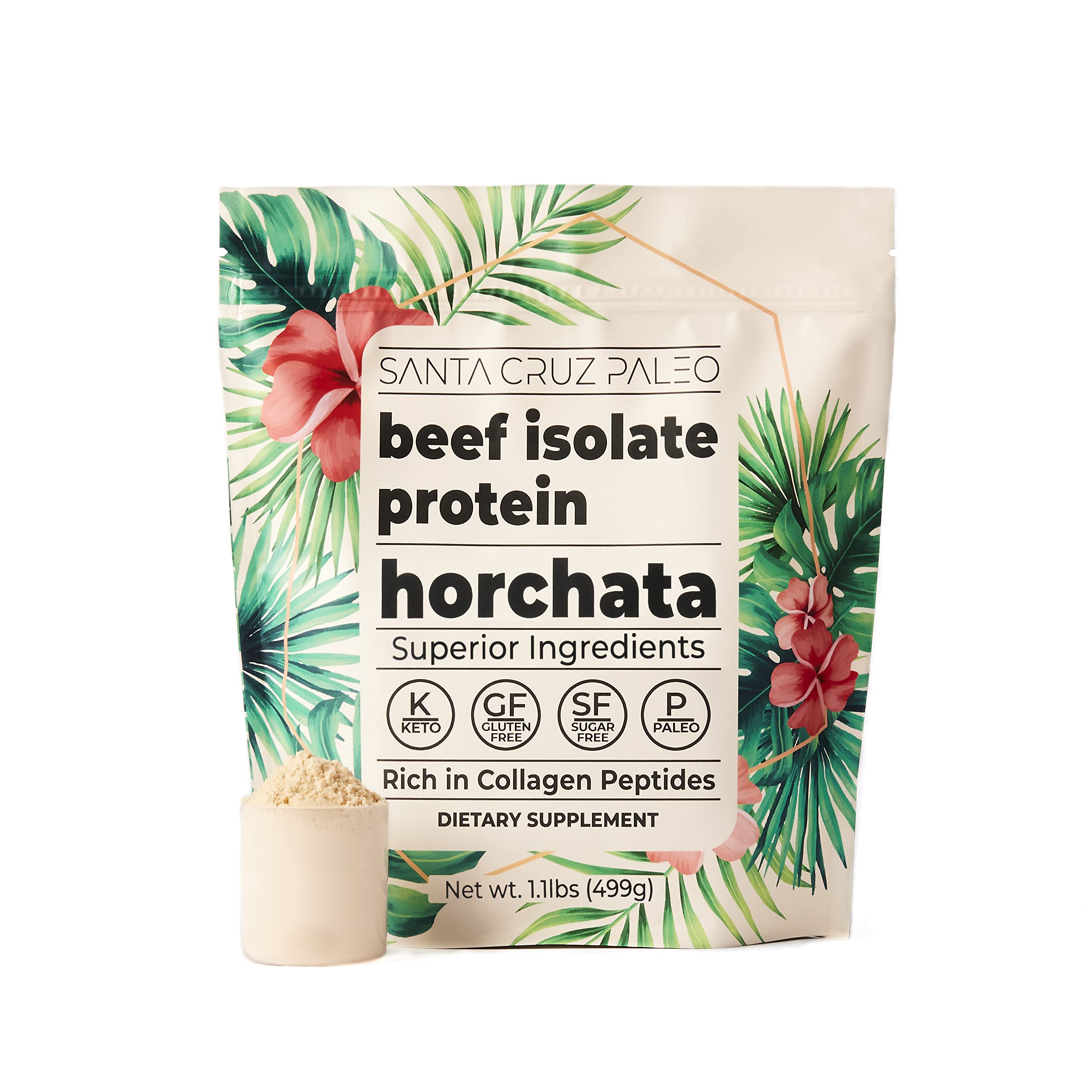 Santa Cruz Paleo horchata beef isolate powder bottle for dairy-free protein