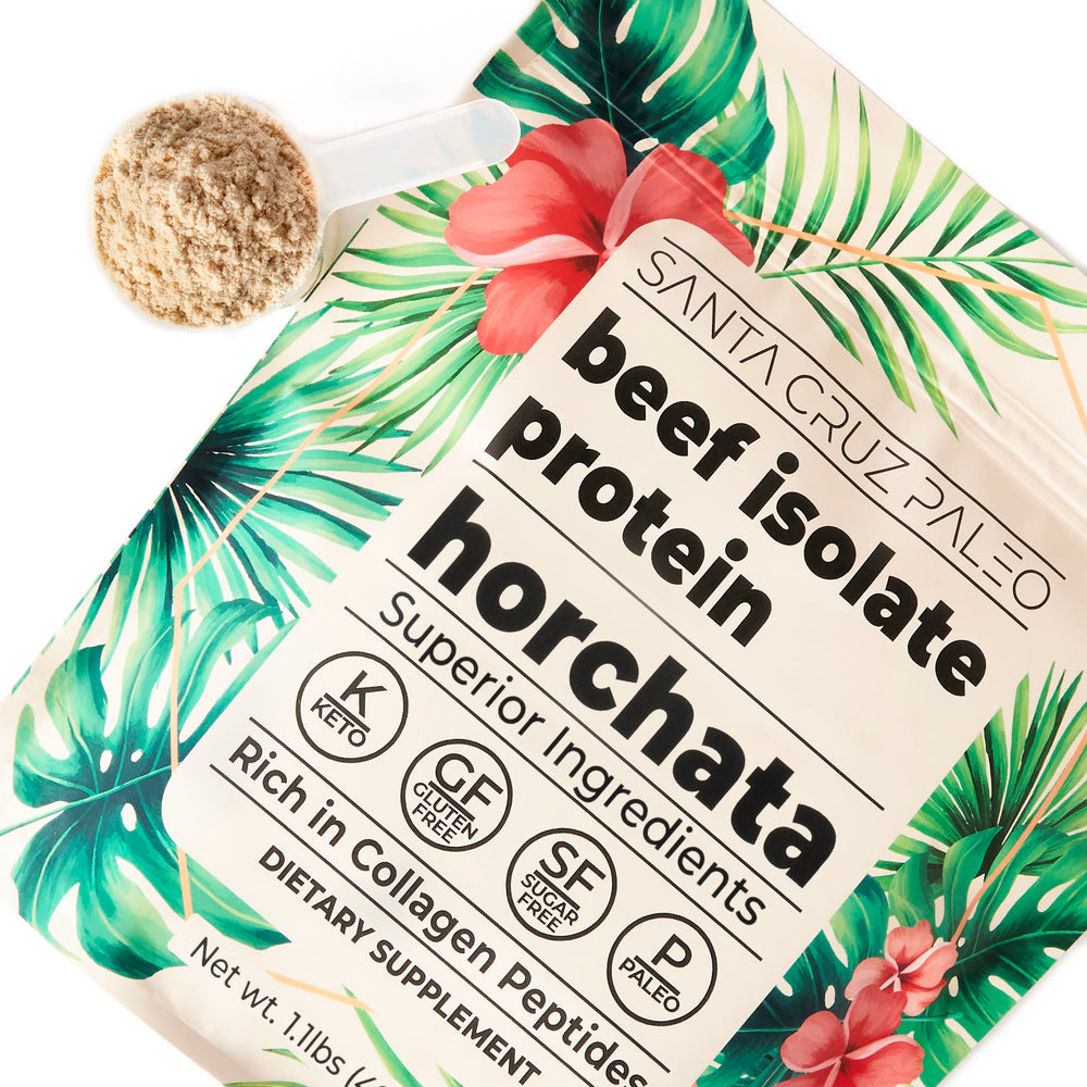 Santa Cruz Paleo horchata beef isolate powder stirred into coffee for protein