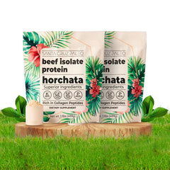 Santa Cruz Paleo horchata beef isolate powder blended into a creamy smoothie