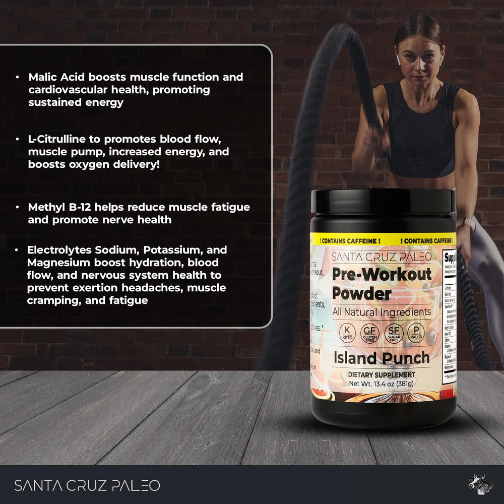Santa Cruz Paleo Island Punch electrolyte blend close-up for hydration support