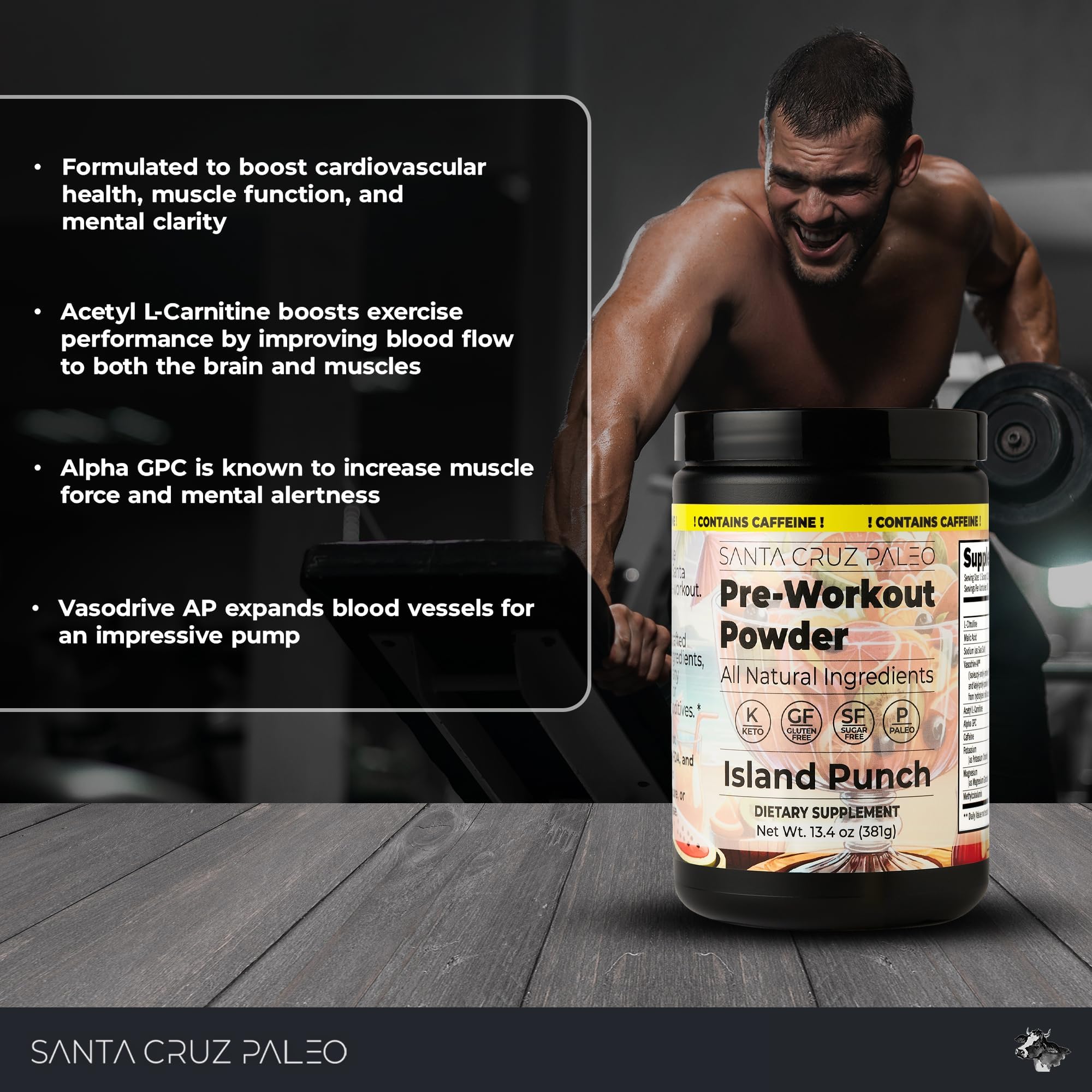Santa Cruz Paleo Island Punch scoop blending into water for sugar-free energy
