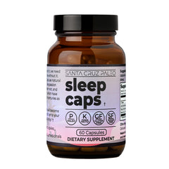 Santa Cruz Paleo Sleep Caps packaging shows keto-friendly, gluten-free formula.