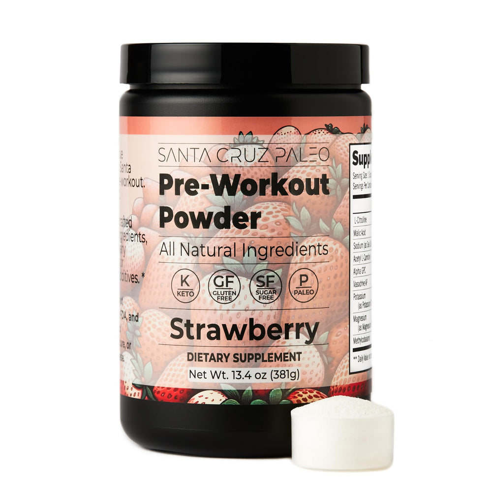 Santa Cruz Paleo sugar-free strawberry powder showcasing clean flavor.
