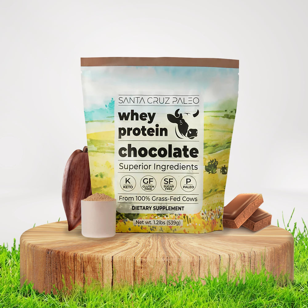 Label of Santa Cruz Paleo Whey Chocolate emphasizing no artificial ingredients