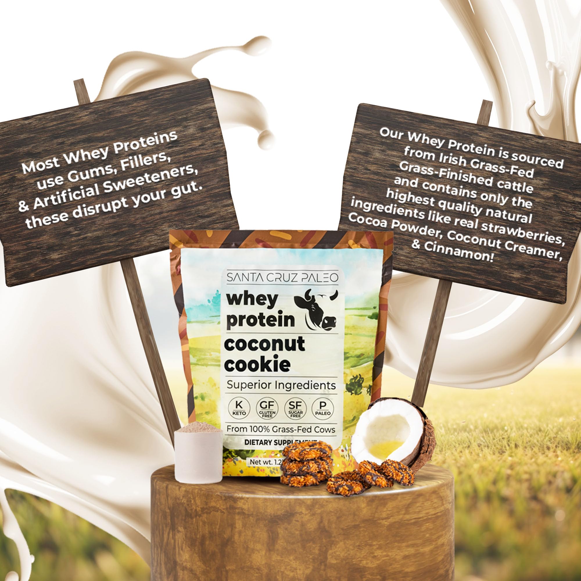 Gluten-free and keto-friendly icons on Santa Cruz Paleo label