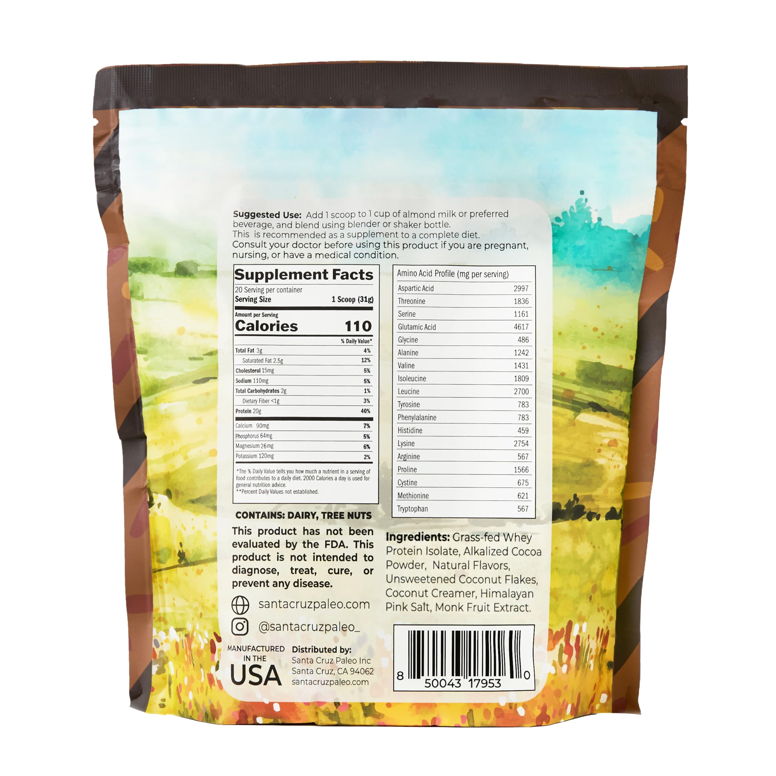 Close-up of Santa Cruz Paleo ingredient panel and nutrition