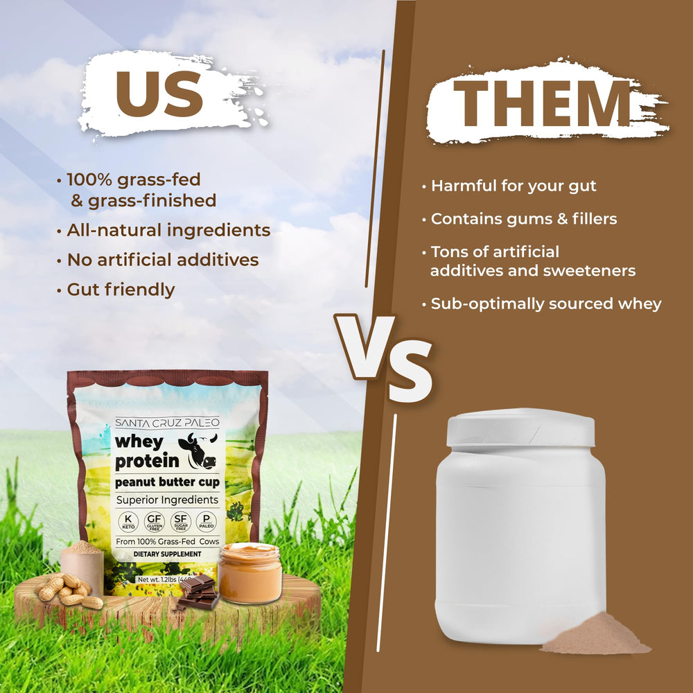Santa Cruz Paleo whey protein peanut butter cup mixed shake glass showcases smooth texture